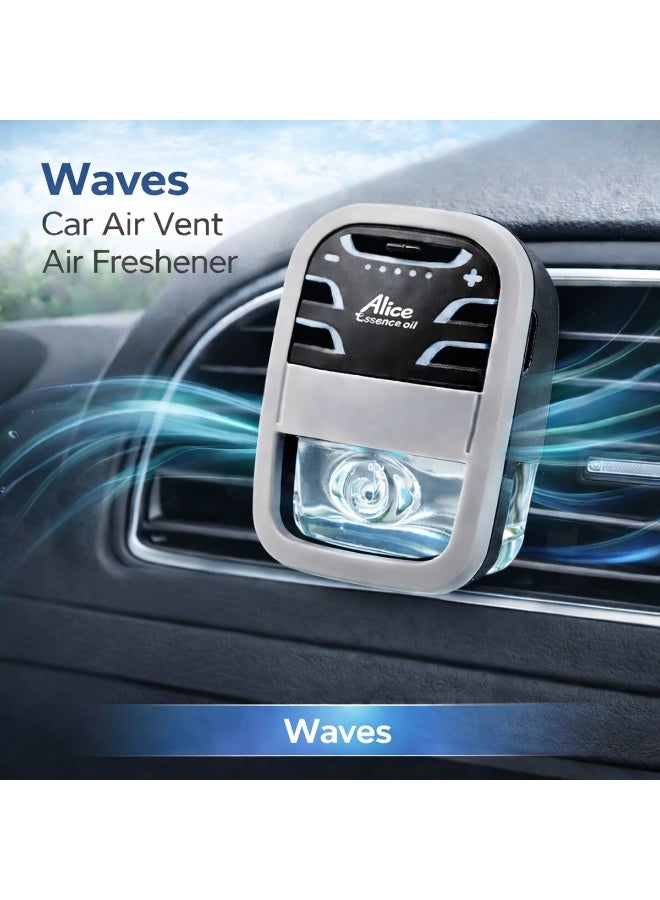 أليس معطر جو للسيارة من أليس إيسنس أويل ويفز - رائحة زهور منعشة ومتألقة تدوم طويلاً، مزيل للروائح الكريهة مع تحكم في مستوى العطر بخمسة مستويات، منخفض السمية ومناسب لجميع فتحات مكيف الهواء - موزع زيت عطري فاخر للسيارة. - Image 2